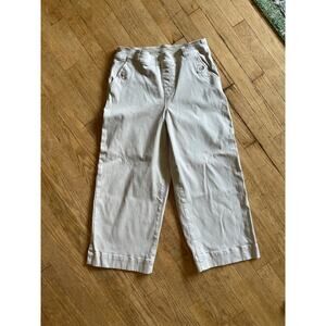 Spanx Stretch Twill High Rise Wide Leg Crop Pant Beige Women's Large